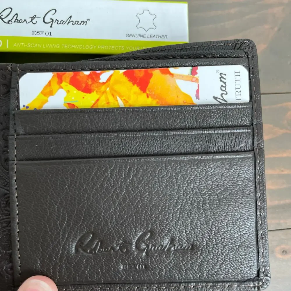 Robert Graham NIB Mens Namea I Brown Leather Bifold Wallet RFID Blocking Gift